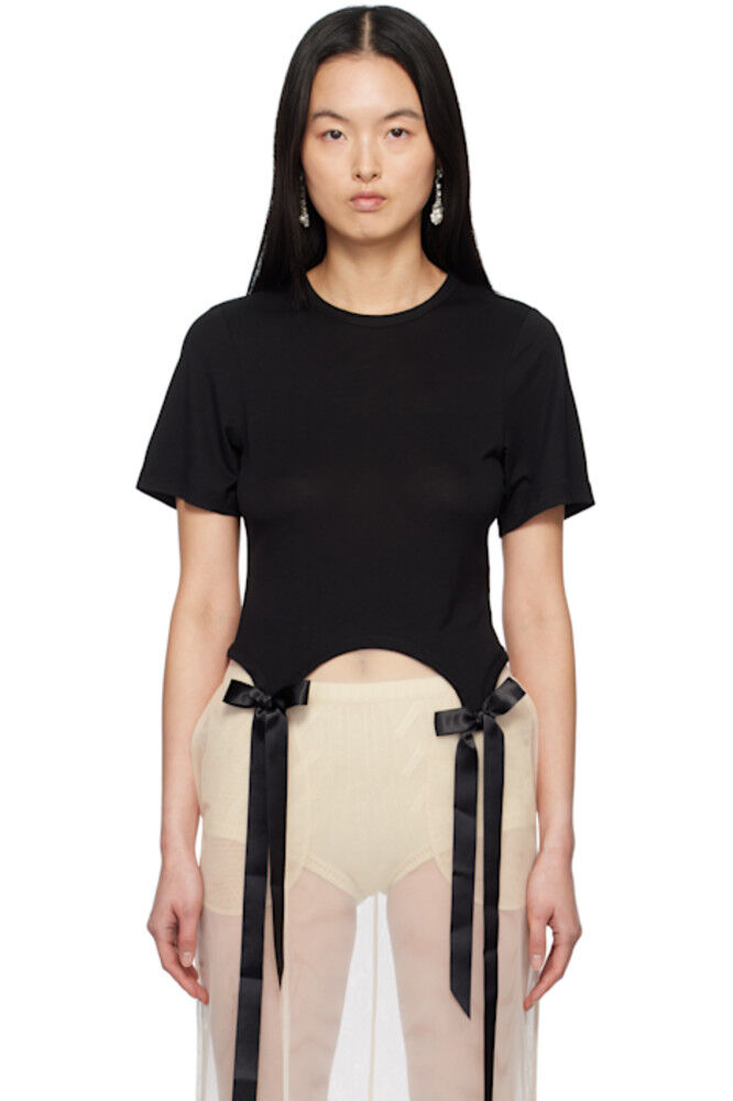 Черная футболка с бантиком и хвостом Easy Simone Rocha 
Черная футболка с бантиком и хвостом Easy Simone Rocha