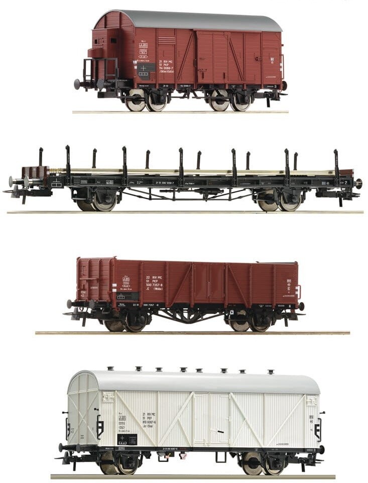 Комплект из 4 грузовых вагонов ПКП, Roco 6600101
Комплект из 4 грузовых вагонов ПКП, Roco 6600101