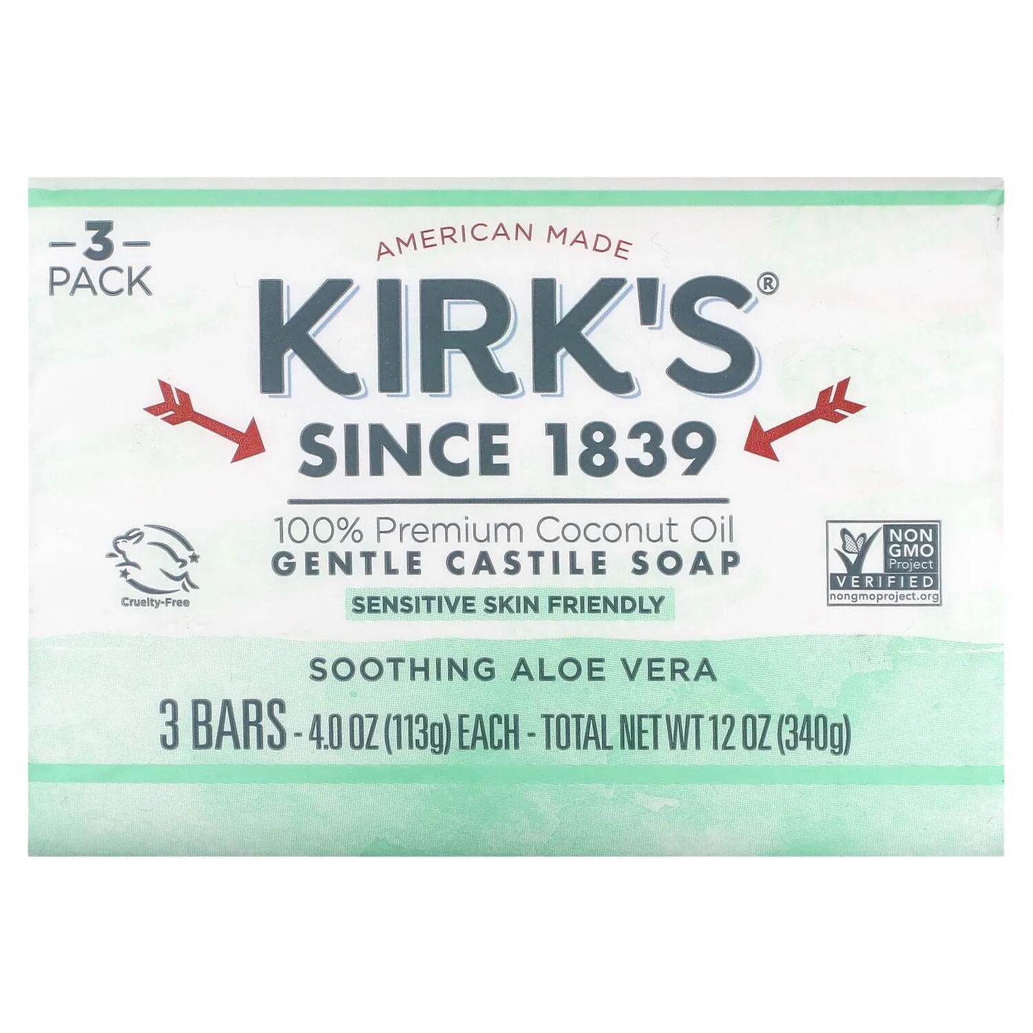 Kirk's Gentle Castile Soap Bar Soothing Aloe Vera 3 Bars 4 oz (113 g) Each
Kirk's Gentle Castile Soap Bar Soothing Aloe Vera 3 Bars 4 oz (113 g) Each