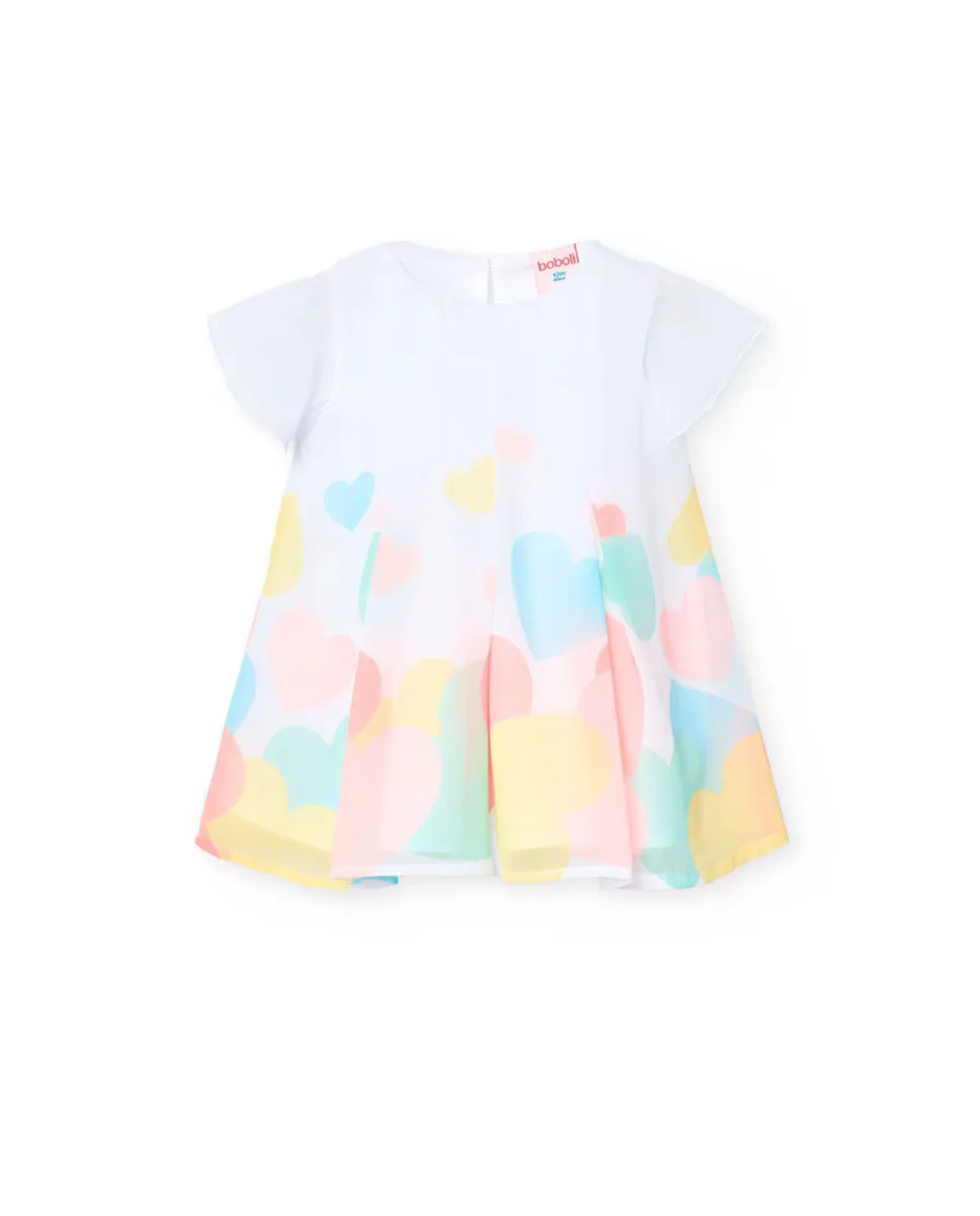 Шифоновое платье для девочки с разноцветными сердечками Boboli, белый
Шифоновое платье для девочки с разноцветными сердечками Boboli, белый