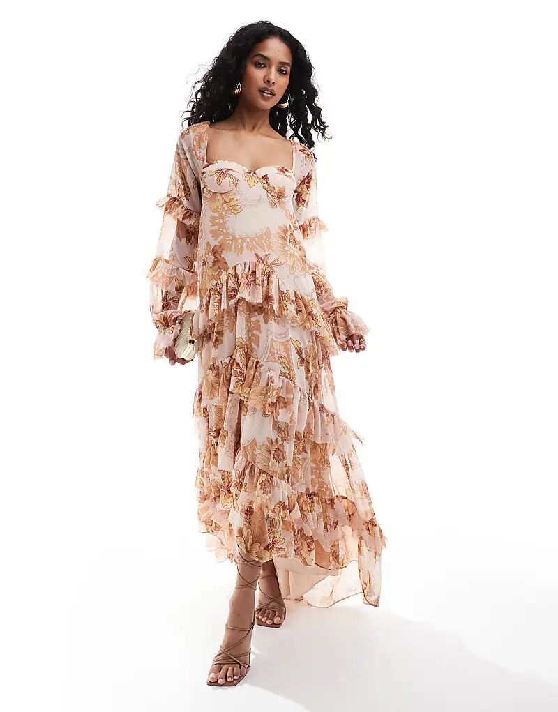 Многоярусное платье макси с открытыми плечами, корсетной отделкой, асимметричным подолом, коричневым цветочным принтом ASOS DESIGN
Многоярусное платье макси с открытыми плечами, корсетной отделкой, асимметричным подолом, коричневым цветочным принтом ASOS DESIGN