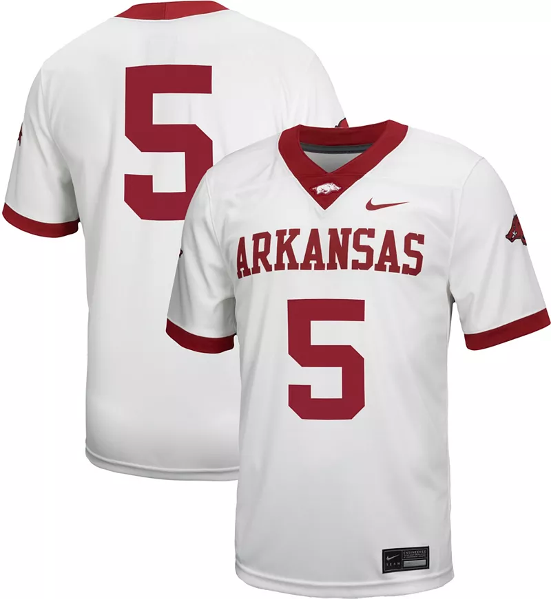 Мужская белая футбольная майка Nike Arkansas Razorbacks #5
Мужская белая футбольная майка Nike Arkansas Razorbacks #5