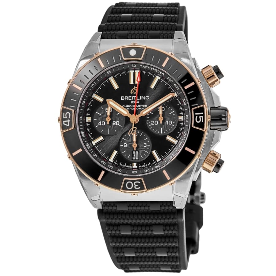 Breitling Super Chronomat B01 44 автоматический хронограф черный циферблат 18-каратное розовое золото безель каучуковый ремешок мужские часы UB0136251B1S1
Breitling Super Chronomat B01 44 автоматический хронограф черный циферблат 18-каратное розовое золото безель каучуковый ремешок мужские часы UB0136251B1S1