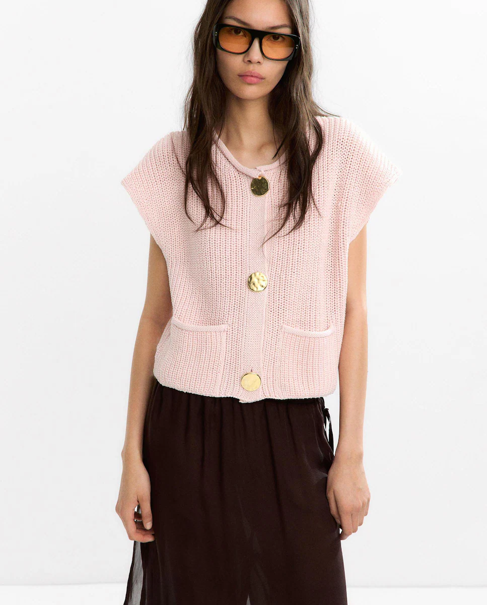 Женский свободный трикотажный жилет с простыми пуговицами Parfois, розовый
Женский свободный трикотажный жилет с простыми пуговицами Parfois, розовый