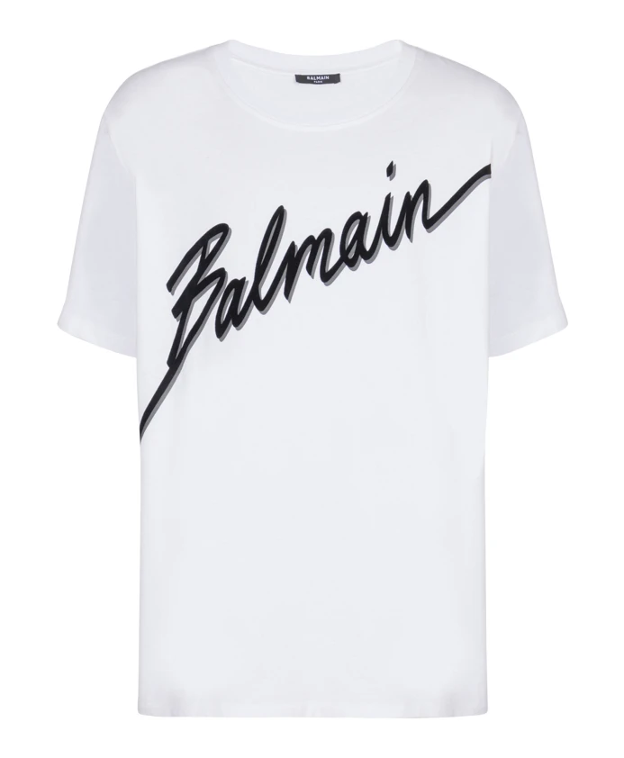 Футболка с флокированной надписью Balmain, белый
Футболка с флокированной надписью Balmain, белый