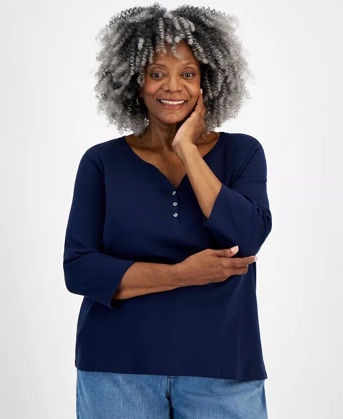 Хлопковый топ размера плюс с рукавом 3/4 Style & Co, синий
Хлопковый топ размера плюс с рукавом 3/4 Style & Co, синий