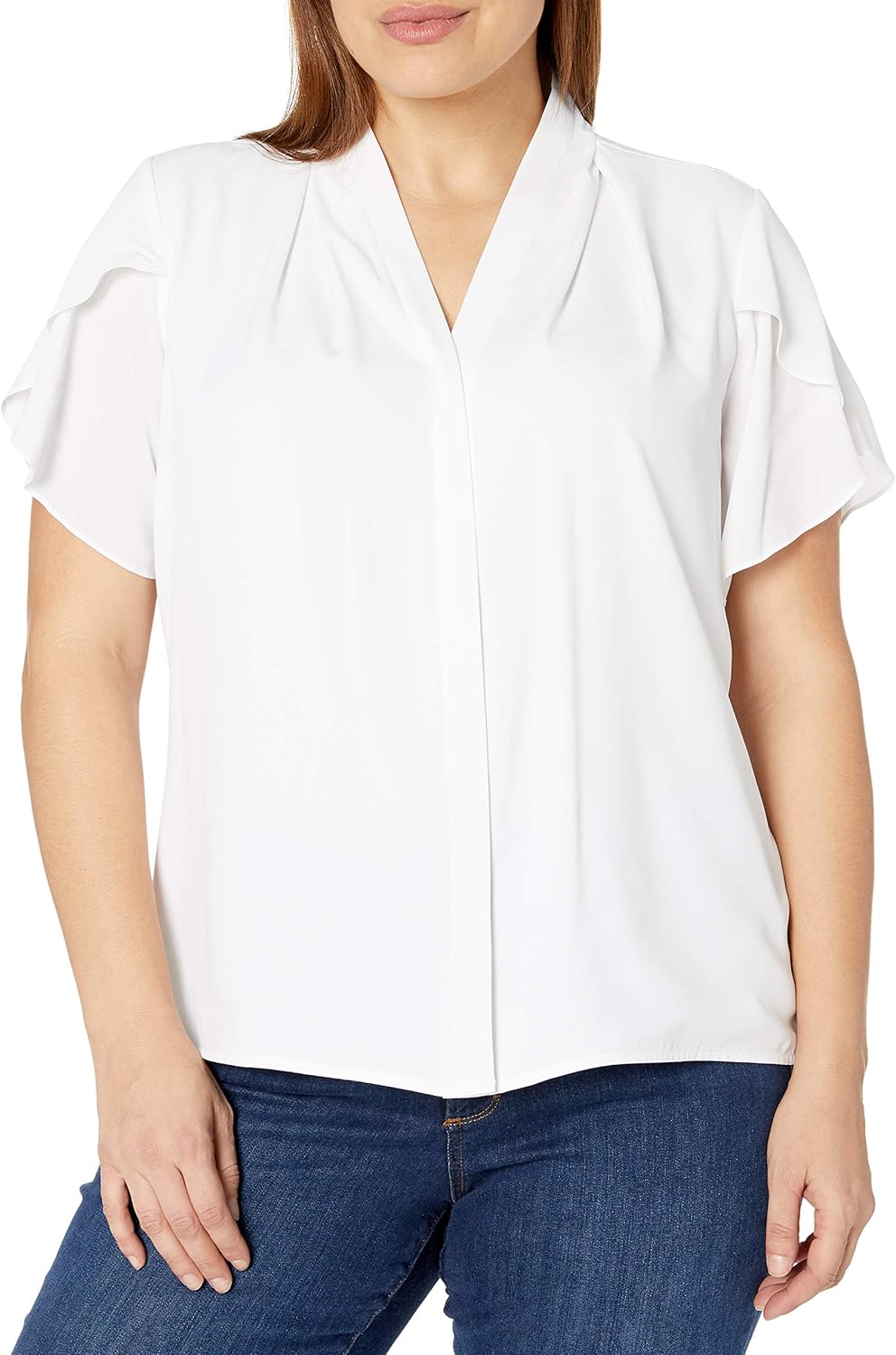 Женский топ Calvin Klein больших размеров с короткими рукавами и V-образным вырезом, White
Женский топ Calvin Klein больших размеров с короткими рукавами и V-образным вырезом, White