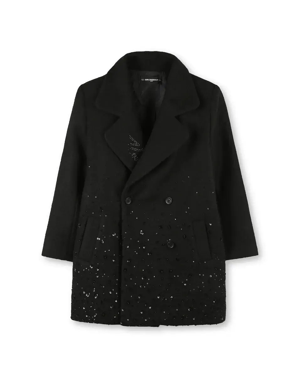 Детское пальто для девочки черного цвета с длинными рукавами Karl Lagerfeld Kids
Детское пальто для девочки черного цвета с длинными рукавами Karl Lagerfeld Kids
