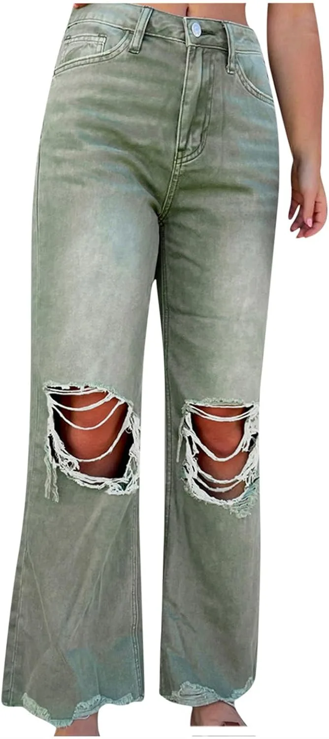 Женские джинсы с высокой талией и прямыми штанинами, рваные, свободного кроя JOAU
Женские джинсы с высокой талией и прямыми штанинами, рваные, свободного кроя JOAU