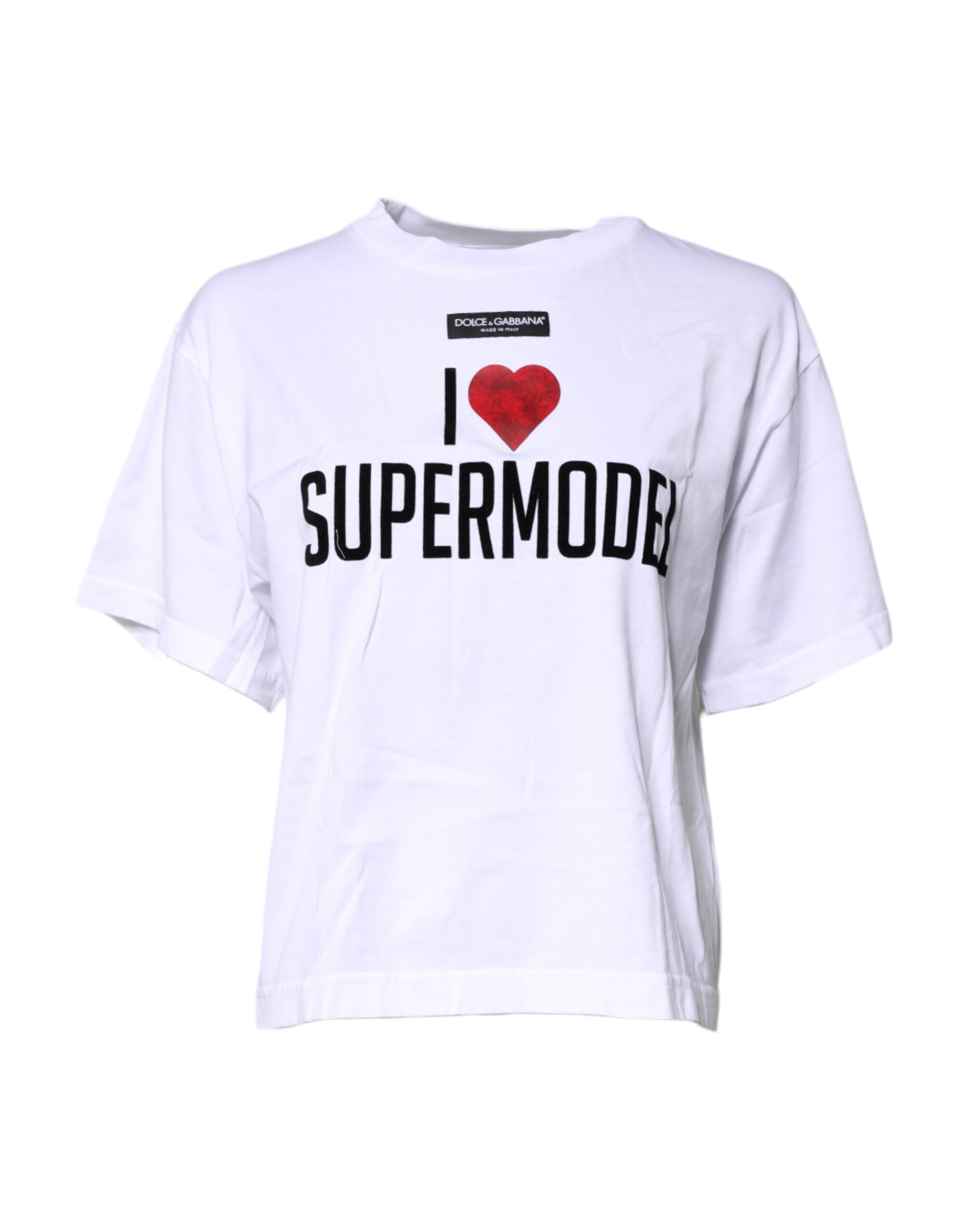 Белая хлопковая футболка с круглым вырезом и принтом Dolce & Gabbana
Белая хлопковая футболка с круглым вырезом и принтом Dolce & Gabbana