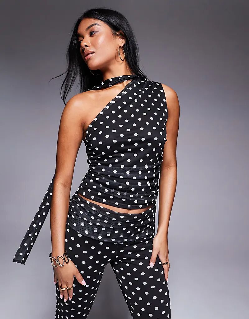 Эксклюзивный двухслойный сетчатый топ на одно плечо от Kaiia в однотонный горошек
Эксклюзивный двухслойный сетчатый топ на одно плечо от Kaiia в однотонный горошек