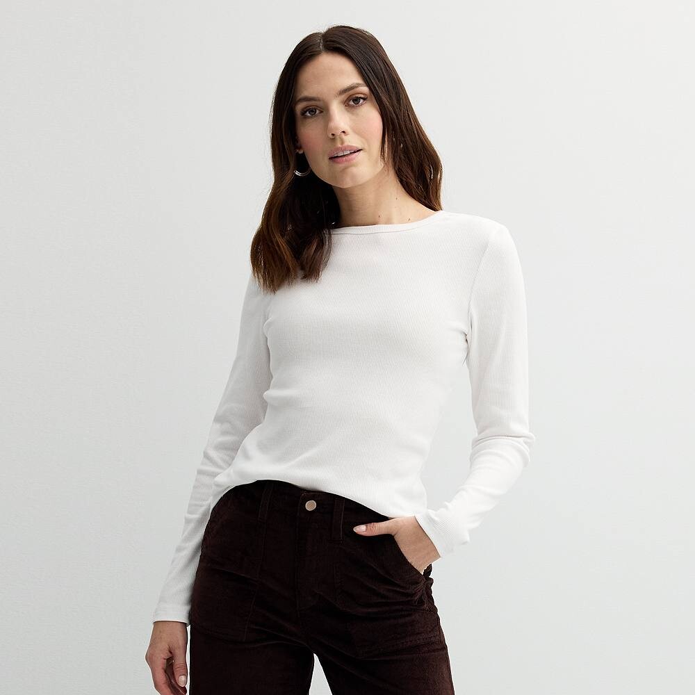 Женская футболка узкого кроя с длинными рукавами Sonoma Goods For Life в рубчик, цвет Vital White 
Женская футболка узкого кроя с длинными рукавами Sonoma Goods For Life в рубчик, цвет Vital White