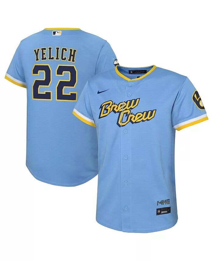 Реплика игрока Christian Yelich Powder Blue для мальчиков и девочек Milwaukee Brewers City Connect Nike
Реплика игрока Christian Yelich Powder Blue для мальчиков и девочек Milwaukee Brewers City Connect Nike