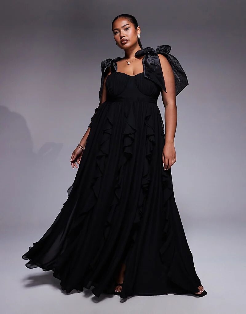 Платье макси ASOS LUXE Curve с водопадными оборками и завязками черного цвета
Платье макси ASOS LUXE Curve с водопадными оборками и завязками черного цвета