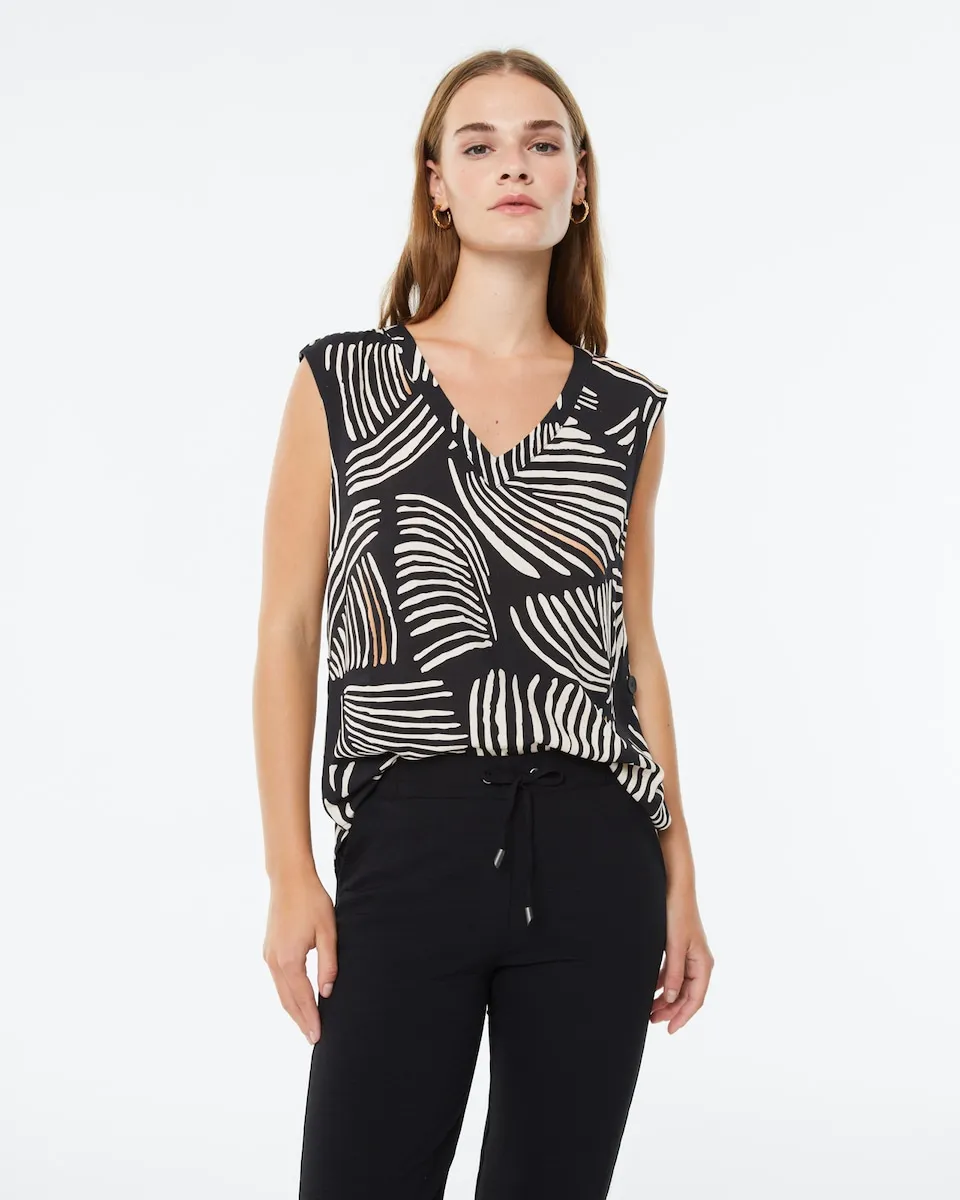 Женская блузка без рукавов с принтом и пуговицами по бокам Paz Torras, черный 
Женская блузка без рукавов с принтом и пуговицами по бокам Paz Torras, черный