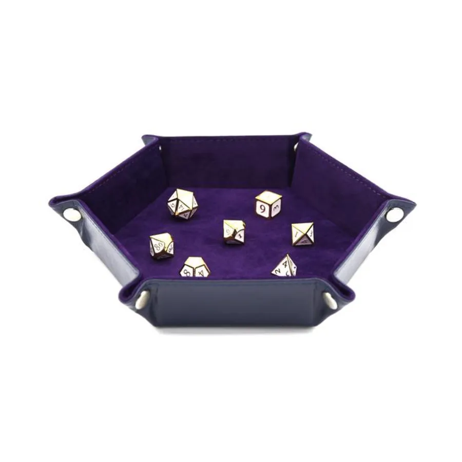 Лоток для игральных костей из кожзаменителя и бархата — шестигранный, темно-синий с фиолетовым, Dice - Boxes, Trays, and Accessories (Foam Brain Games)
Лоток для игральных костей из кожзаменителя и бархата — шестигранный, темно-синий с фиолетовым, Dice - Boxes, Trays, and Accessories (Foam Brain Games)