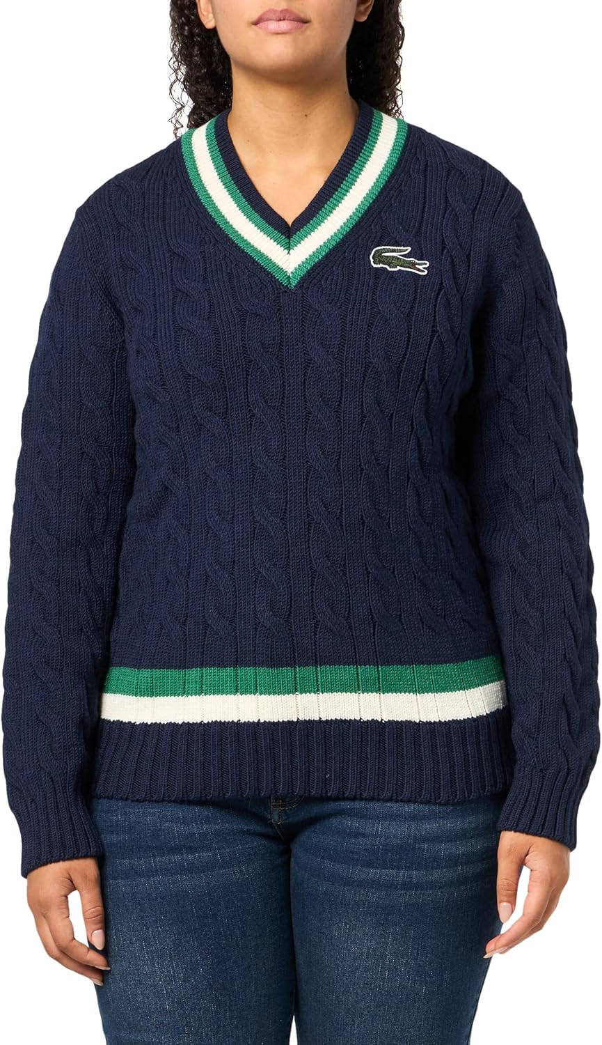 Lacoste женский полосатый шерстяной свитер с косой, Navy Blue+ Green + White
Lacoste женский полосатый шерстяной свитер с косой, Navy Blue+ Green + White