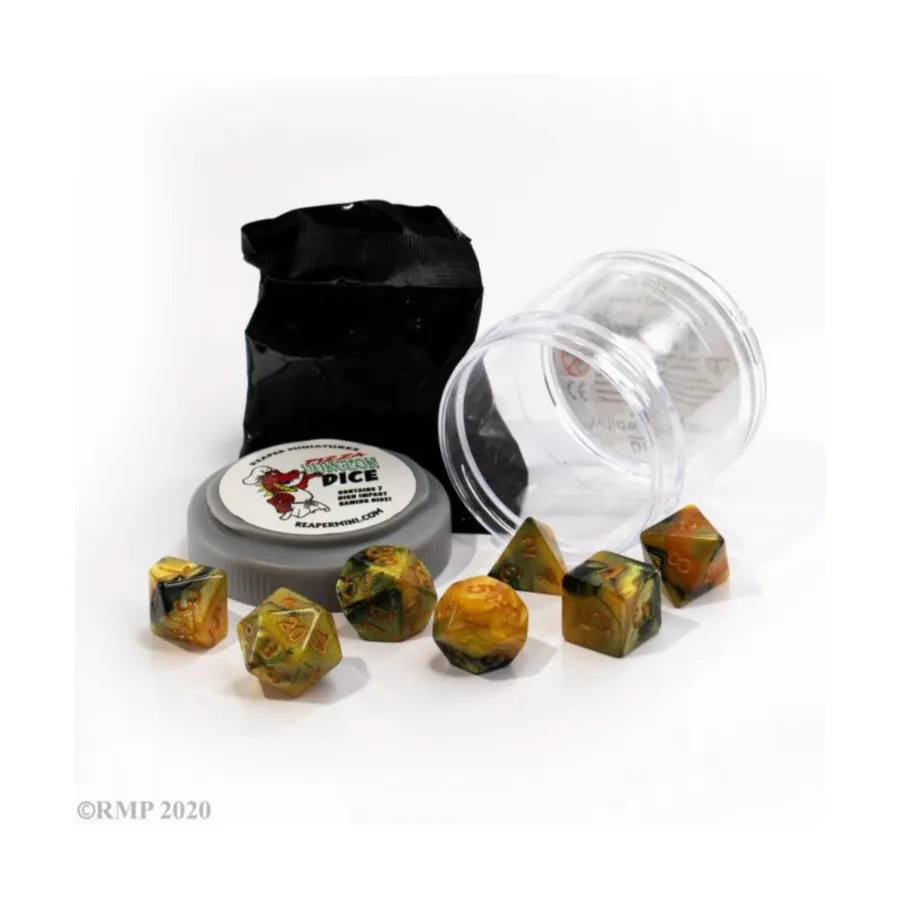 Набор двойных кубиков — желтый и черный (7), Pizza Dungeon Dice
Набор двойных кубиков — желтый и черный (7), Pizza Dungeon Dice