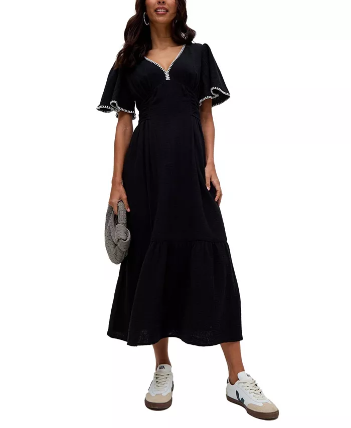 Женское платье миди Delilah с V-образным вырезом и завязкой спереди Raffya, черный
Женское платье миди Delilah с V-образным вырезом и завязкой спереди Raffya, черный