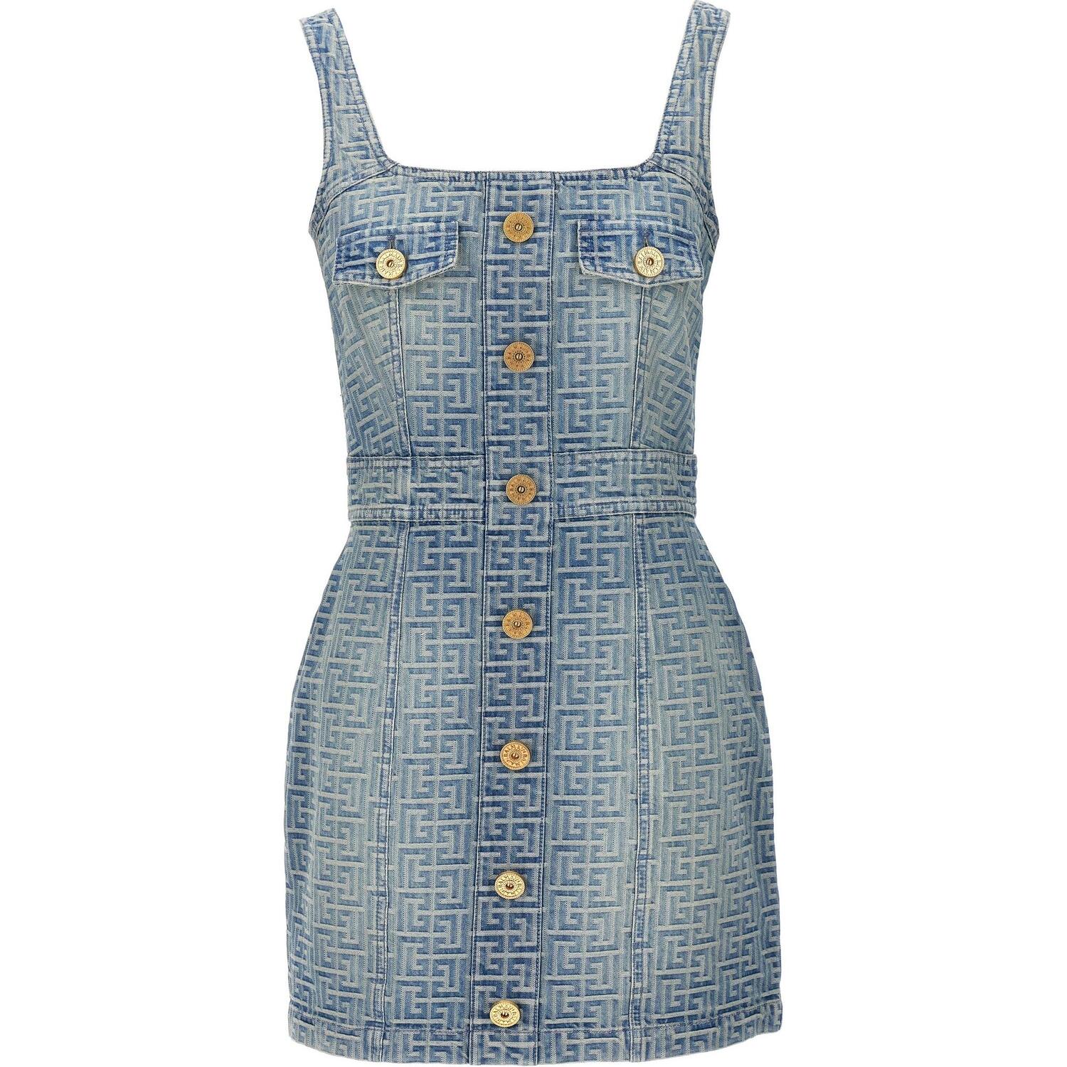 Мини-платье с квадратным вырезом и тиснением монограммы BALMAIN, синий
Мини-платье с квадратным вырезом и тиснением монограммы BALMAIN, синий