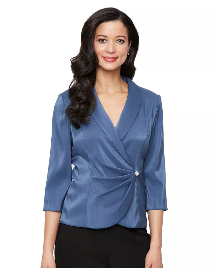 Женская блуза с жестким воротником-шалью Alex Evenings, синий
Женская блуза с жестким воротником-шалью Alex Evenings, синий