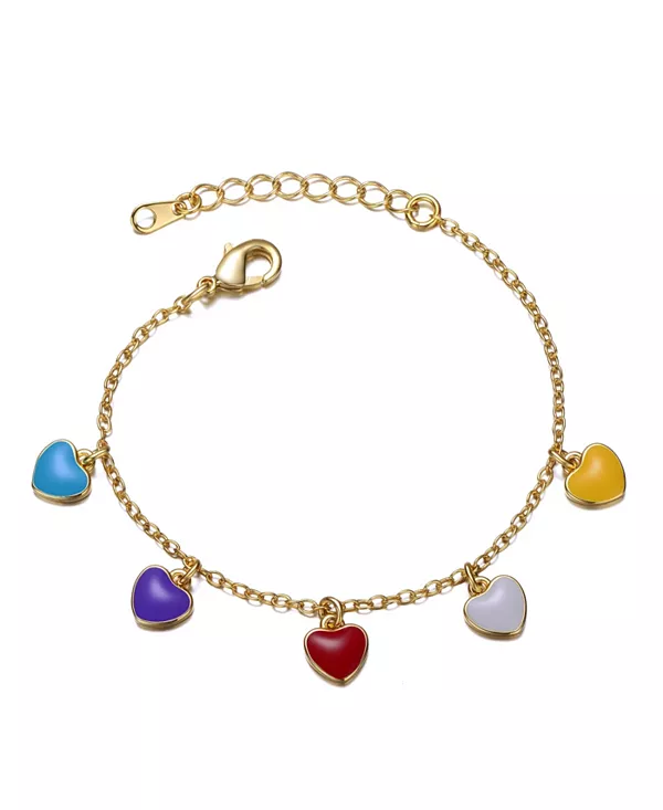Регулируемый браслет с покрытием из желтого золота 14 карат с разноцветными эмалированными подвесками в виде сердечек для малышей/детей Gigigirl, gold
Регулируемый браслет с покрытием из желтого золота 14 карат с разноцветными эмалированными подвесками в виде сердечек для малышей/детей Gigigirl, gold