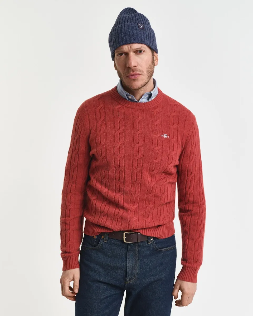 Мужской джемпер с круглым вырезом и узором «косы» Gant, красный
Мужской джемпер с круглым вырезом и узором «косы» Gant, красный