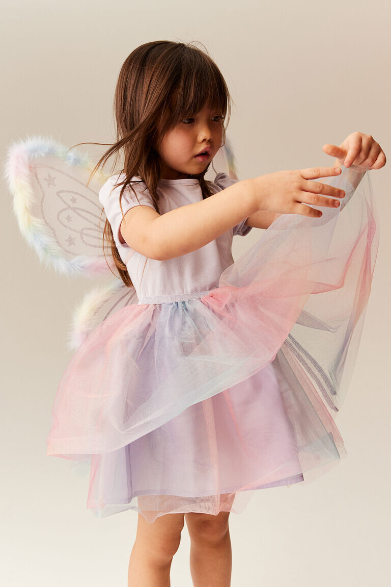 Платье-юбка из тюля с рукавами-буфами H&M, сиреневый, Фиолетовый, Платье-юбка из тюля с рукавами-буфами H&M, сиреневый