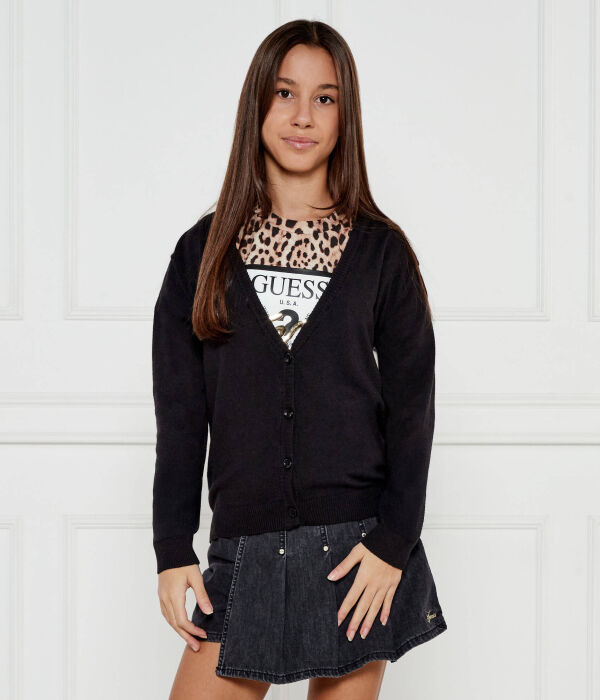 Кардиган детский Guess на пуговицах с логотипом бренда, черный 
Кардиган детский Guess на пуговицах с логотипом бренда, черный