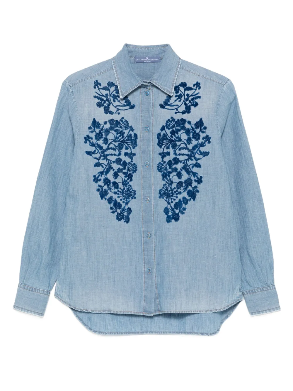 Джинсовая рубашка с цветочной вышивкой Ermanno Scervino, синий
Джинсовая рубашка с цветочной вышивкой Ermanno Scervino, синий