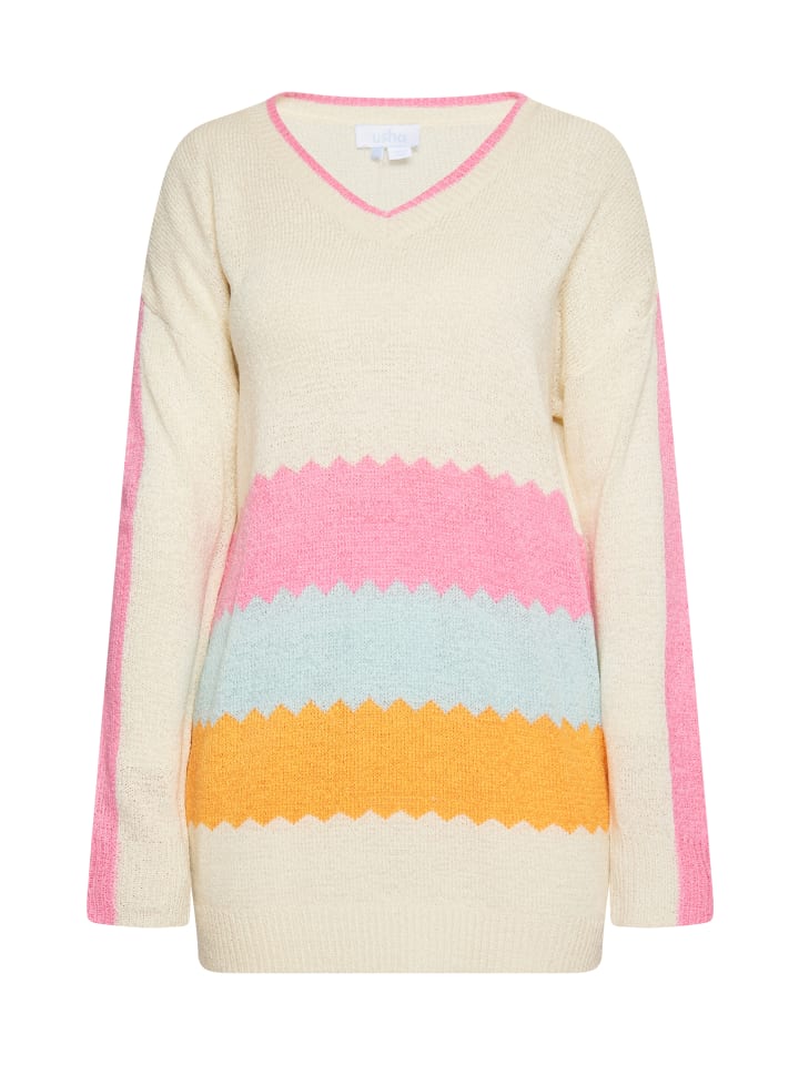 Женский вязаный свитер в кремово-белом, розовом и оранжевом цветах usha BLUE LABEL
Женский вязаный свитер в кремово-белом, розовом и оранжевом цветах usha BLUE LABEL