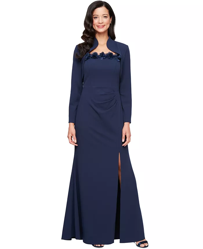 Женское платье-болеро с отделкой розетками Gown Alex Evenings, синий
Женское платье-болеро с отделкой розетками Gown Alex Evenings, синий