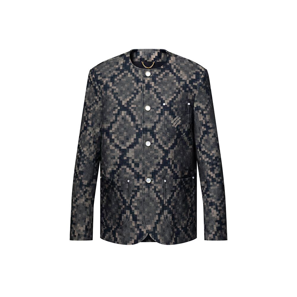 Графическая джинсовая куртка без воротника Louis Vuitton, синий 
Графическая джинсовая куртка без воротника Louis Vuitton, синий