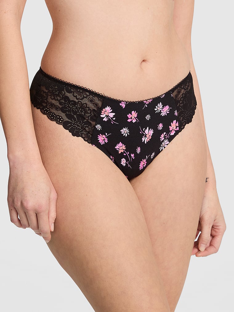 Трусики-Стринги No-Show Pink, lace-trim black floral print
Трусики-Стринги No-Show Pink, lace-trim black floral print