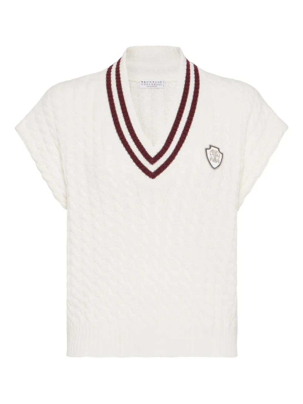 Свитер с V-образным вырезом, связанный косами Brunello Cucinelli, белый
Свитер с V-образным вырезом, связанный косами Brunello Cucinelli, белый