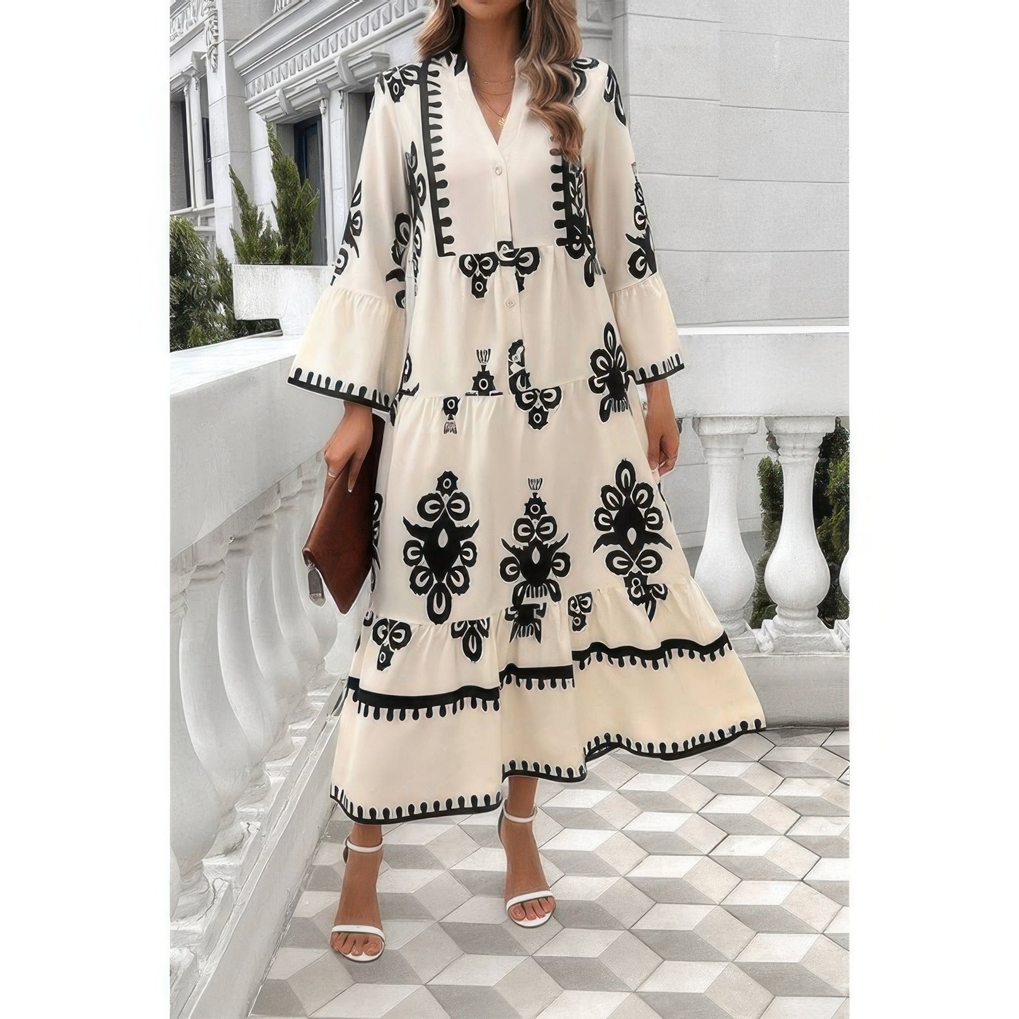 Платье с V-образным вырезом, стойкой и цветочным принтом TRUEDAMES, бежевый
Платье с V-образным вырезом, стойкой и цветочным принтом TRUEDAMES, бежевый