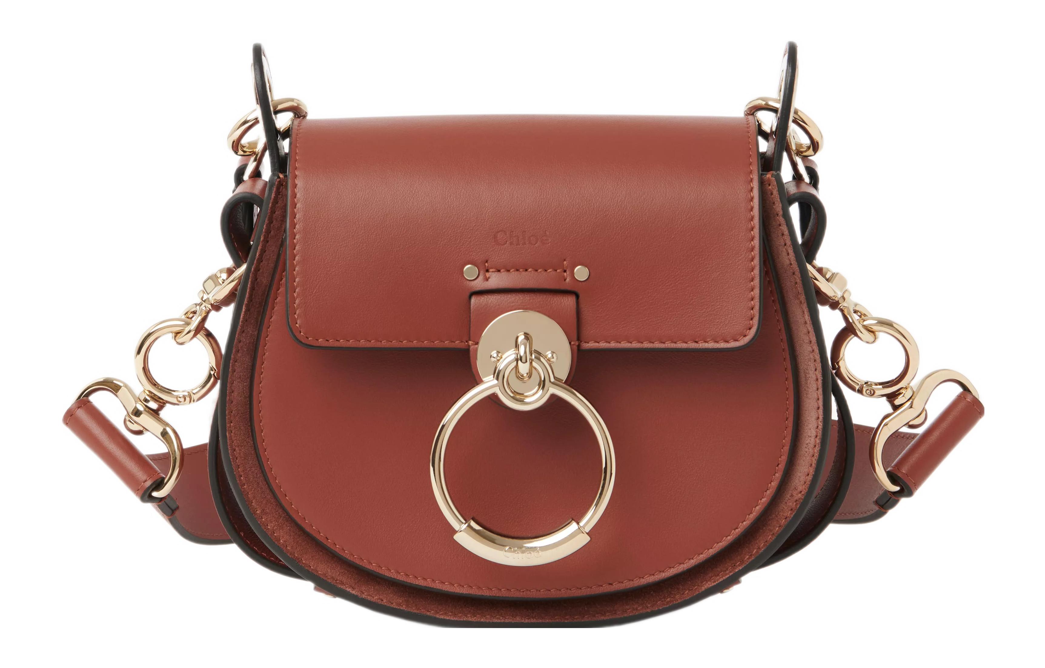 Chloé Сумка седло Хлоя Тесс из гладкой телячьей кожи с замшей через плечо кроссбоди женская в темно-коричневом цвете
