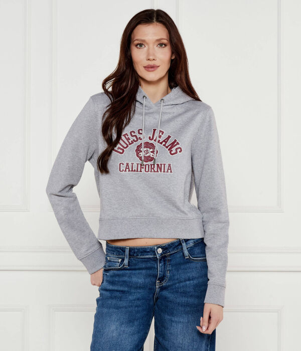 Толстовка женская Guess Jeans укороченная с надписью, серый 
Толстовка женская Guess Jeans укороченная с надписью, серый