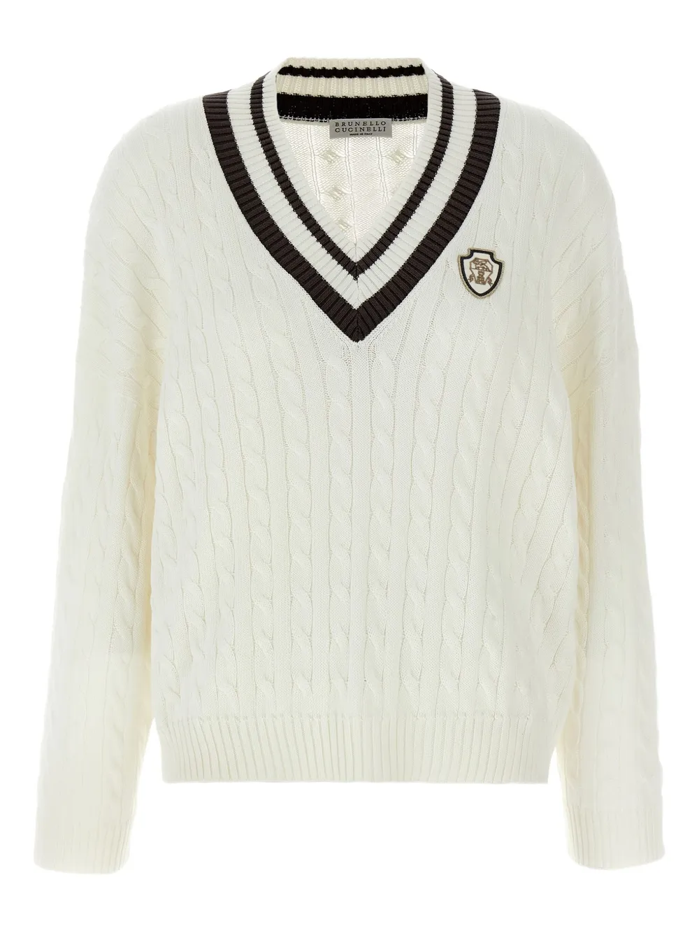 Джемпер фактурной вязки с V-образным вырезом Brunello Cucinelli, белый
Джемпер фактурной вязки с V-образным вырезом Brunello Cucinelli, белый