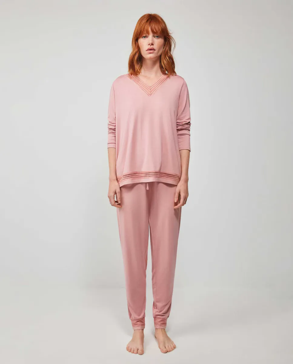 Женская длинная пижама из вискозного трикотажа Gisela, цвет Rosa 
Женская длинная пижама из вискозного трикотажа Gisela, цвет Rosa