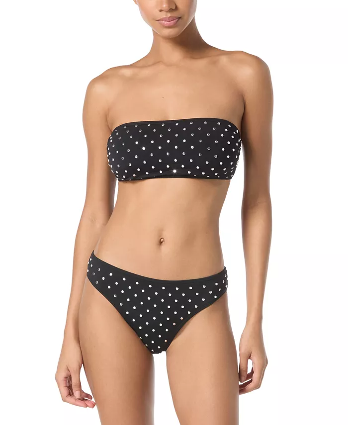 Женский топ-бандо с заклепками и плавки бикини с высоким вырезом бедра с заклепками Michael Kors, черный
Женский топ-бандо с заклепками и плавки бикини с высоким вырезом бедра с заклепками Michael Kors, черный