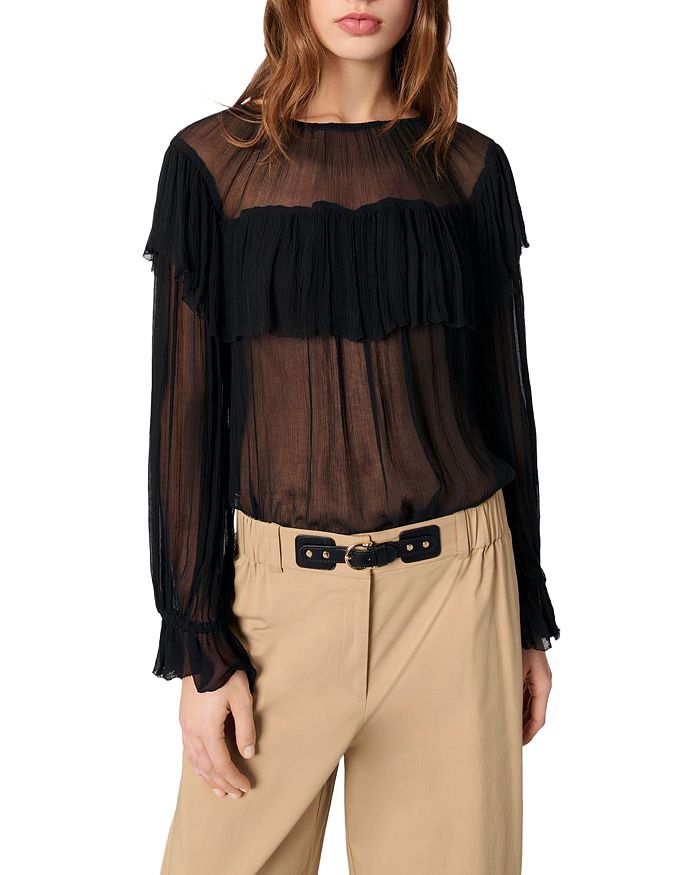 Верх с рюшами из шифона Maje, черный
Верх с рюшами из шифона Maje, черный