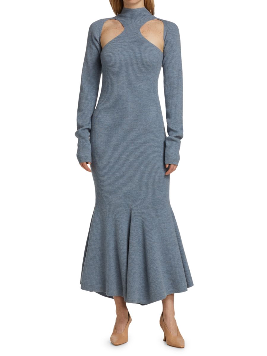 Меланжевое шерстяное трикотажное платье Anaira Nanushka, синий
Меланжевое шерстяное трикотажное платье Anaira Nanushka, синий