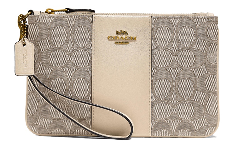 Кошелек на запястье из монограммного полотна с кожаным ремешком Маджонг Клатч Трампетс женский бежевый Monogram COACH 
Кошелек на запястье из монограммного полотна с кожаным ремешком Маджонг Клатч Трампетс женский бежевый Monogram COACH