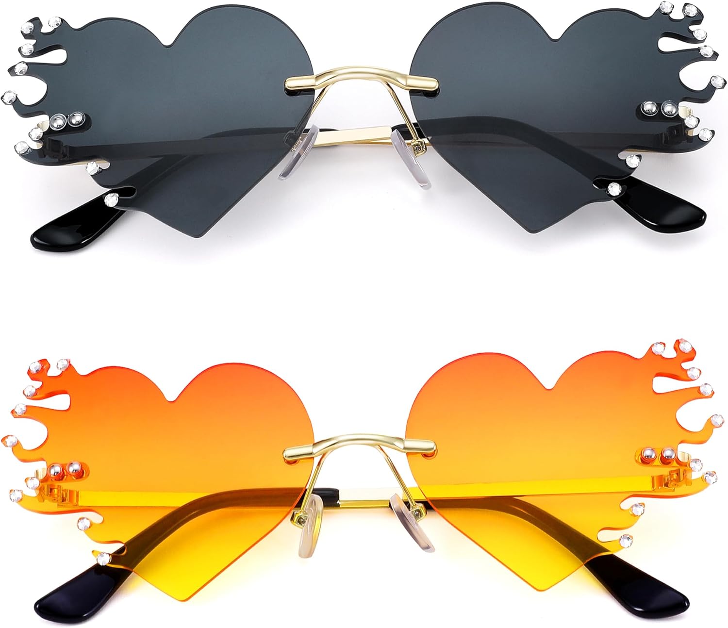 Солнцезащитные очки Hycredi Melting Red Heart Fire Flame для женщин и мужчин, без оправы, для Хэллоуина, костюма, вечеринки, оригинальные очки, 2 Pack - Black + Orange
Солнцезащитные очки Hycredi Melting Red Heart Fire Flame для женщин и мужчин, без оправы, для Хэллоуина, костюма, вечеринки, оригинальные очки, 2 Pack - Black + Orange
