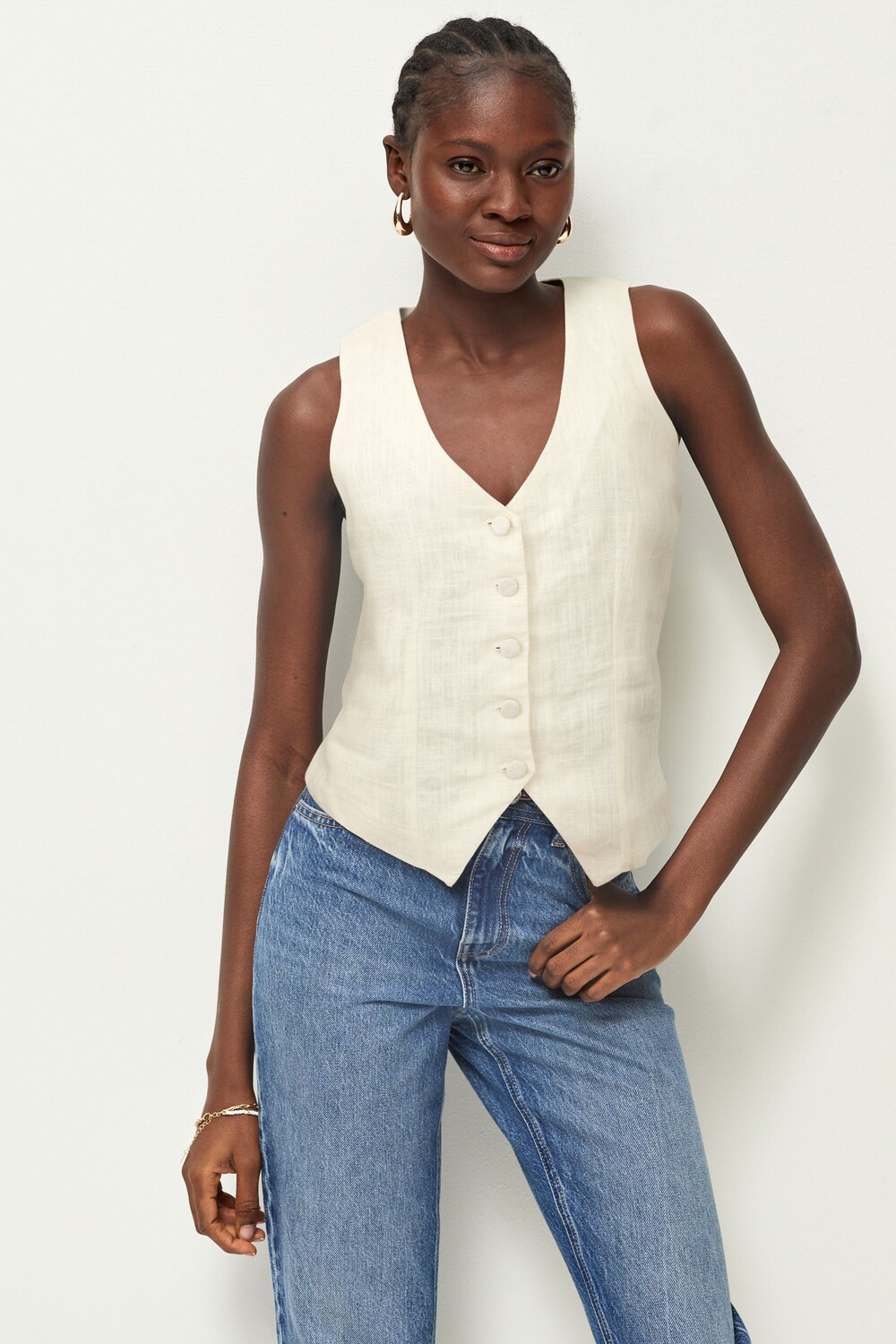 Летний жилет из смесового льна Next, экрю 
Летний жилет из смесового льна Next, экрю