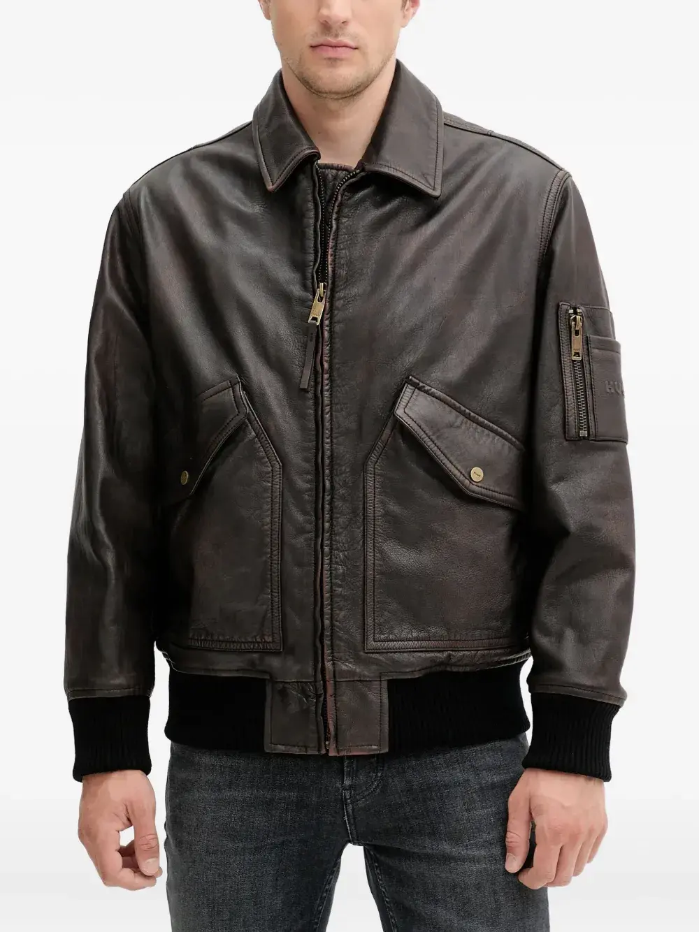 Кожаный бомбер HUGO, коричневый
Кожаный бомбер HUGO, коричневый