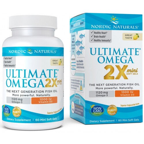 Nordic Naturals, Ultimate Omega 2X Mini с D3, 1120 мг, 60 мягких капсул
Nordic Naturals, Ultimate Omega 2X Mini с D3, 1120 мг, 60 мягких капсул