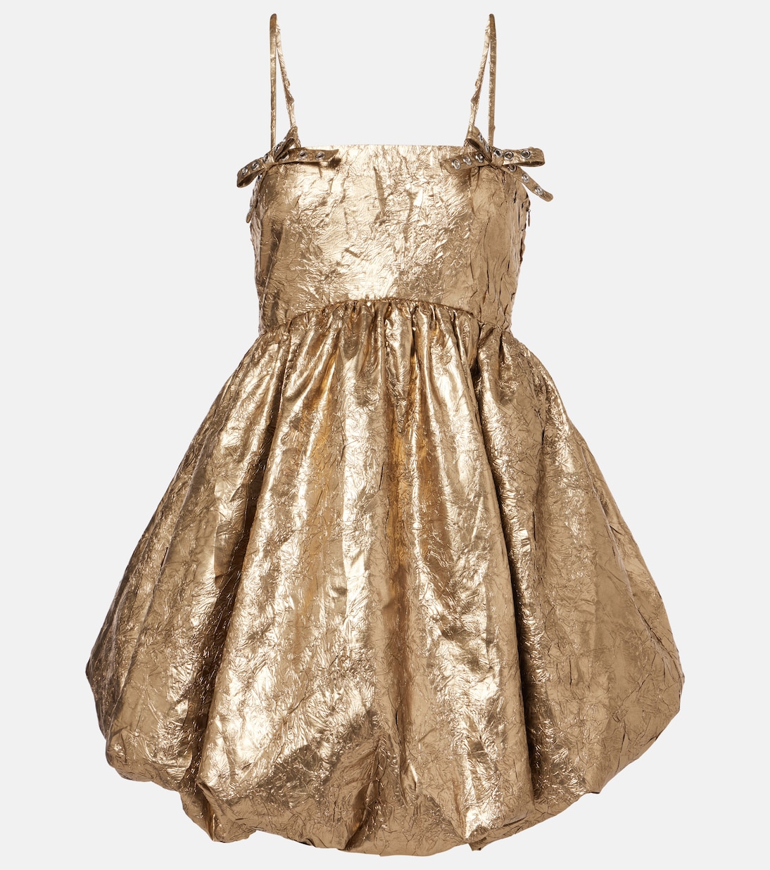 Мини-платье-баллон с металлическим принтом и бантом Ganni, золотой
Мини-платье-баллон с металлическим принтом и бантом Ganni, золотой