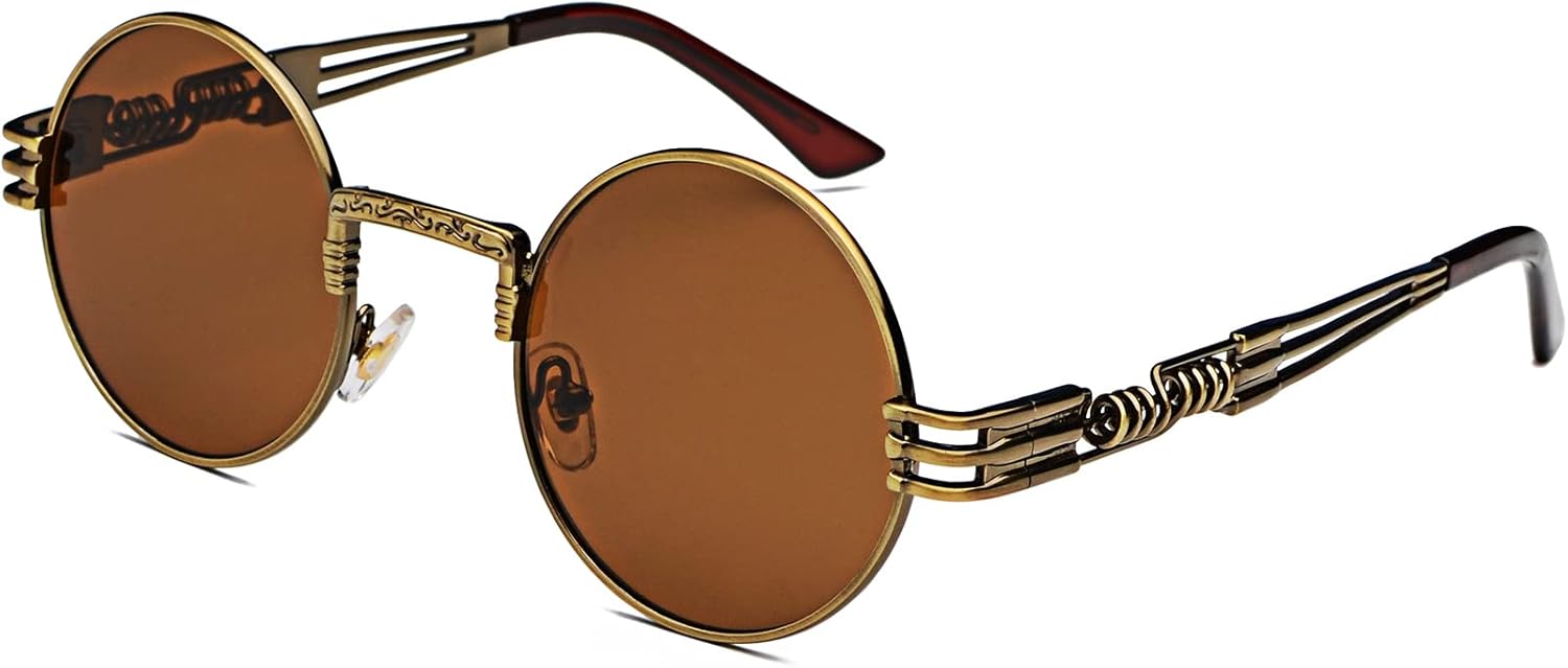 Солнцезащитные очки AIEYEZO круглой формы в стиле стимпанк для мужчин и женщин, ретро-очки в стиле хиппи, металлическая оправа, линзы со 100% защитой от УФ-излучения, Bronze/Brown
Солнцезащитные очки AIEYEZO круглой формы в стиле стимпанк для мужчин и женщин, ретро-очки в стиле хиппи, металлическая оправа, линзы со 100% защитой от УФ-излучения, Bronze/Brown